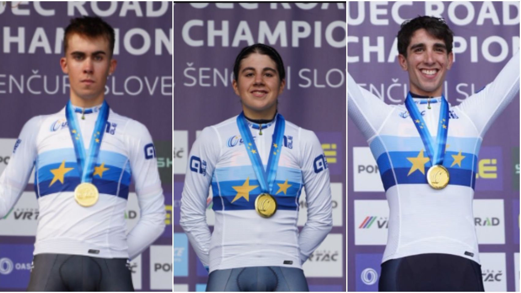 Benjamín Noval, Alejandra Neira y Héctor Álvarez, campeones de Europa de contrarreloj.