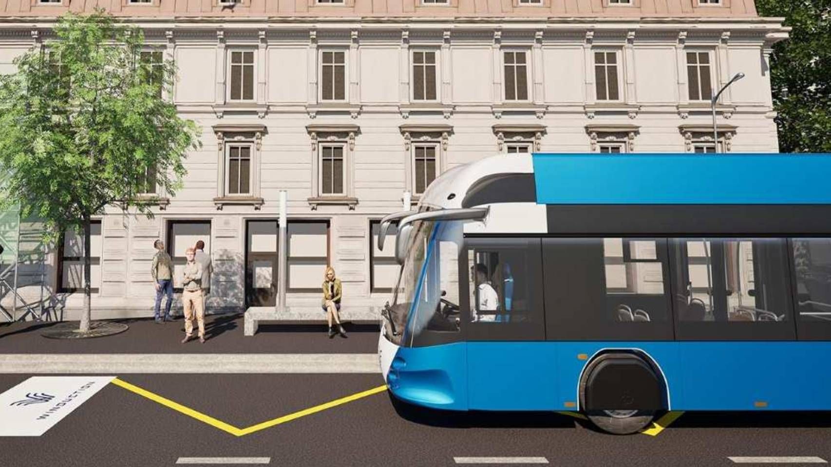 Concepto del autobús cargándose en una parada.