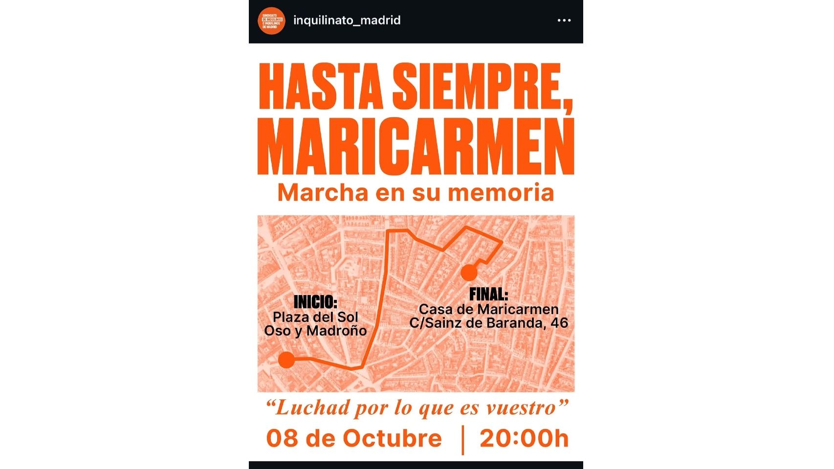 Cartel de la marcha en memoria de Maricarmen.