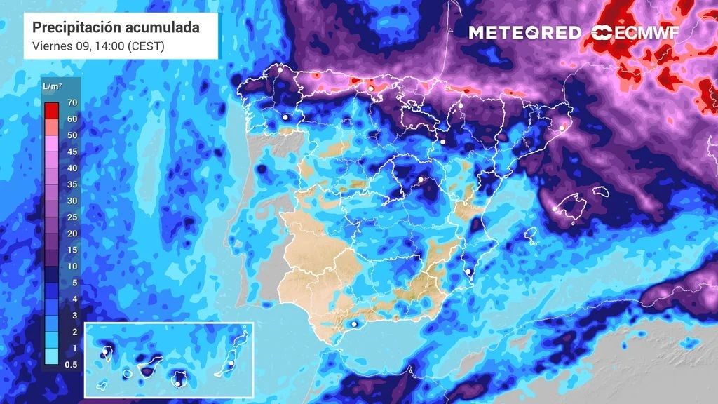 Previsión del tiempo en España.