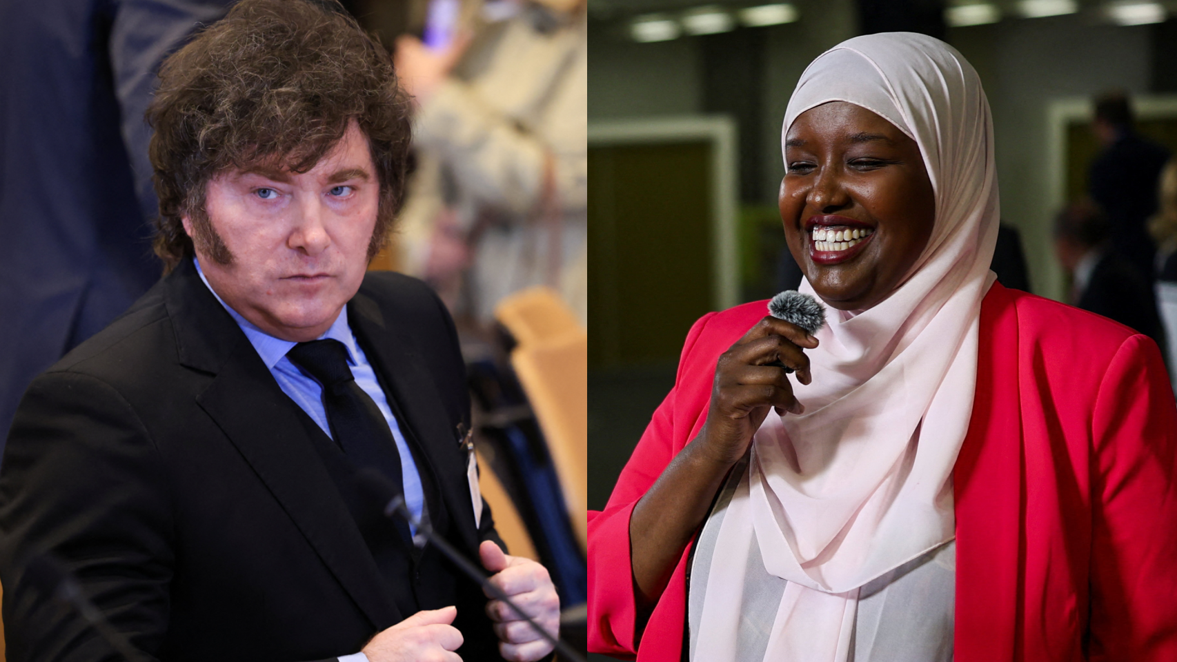 El presidente de Argentina, Javier Milei, y la diputada británica Sagal Abdi-Wali