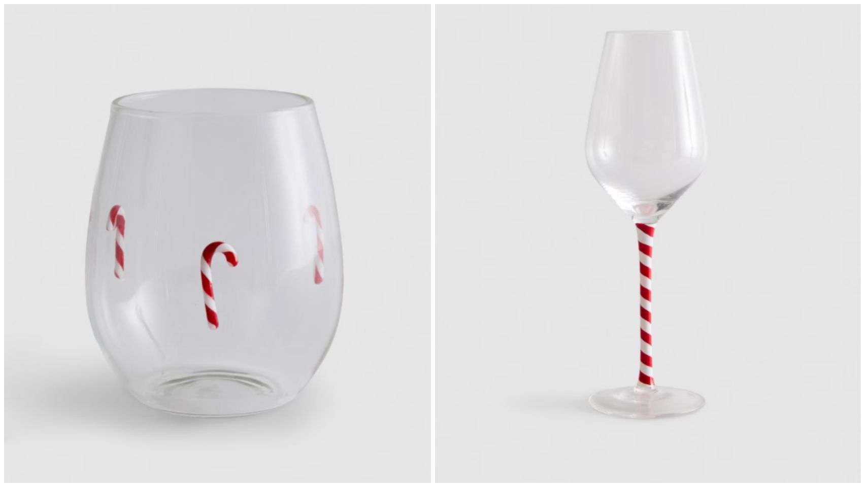 Vaso y copa con motivos navideños.