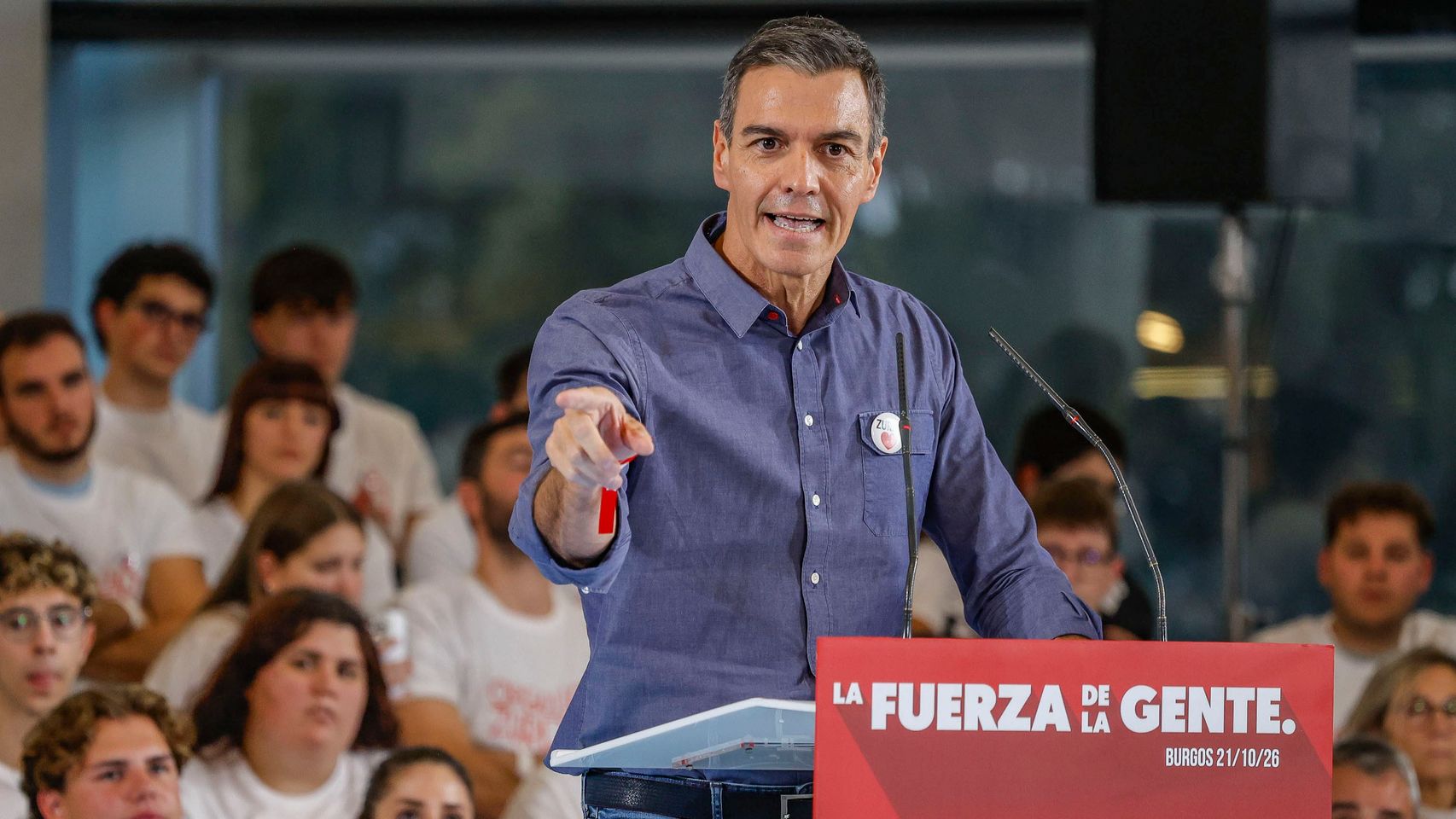 Pedro Sánchez, este miércoles, en un acto de precampaña electoral en Burgos.