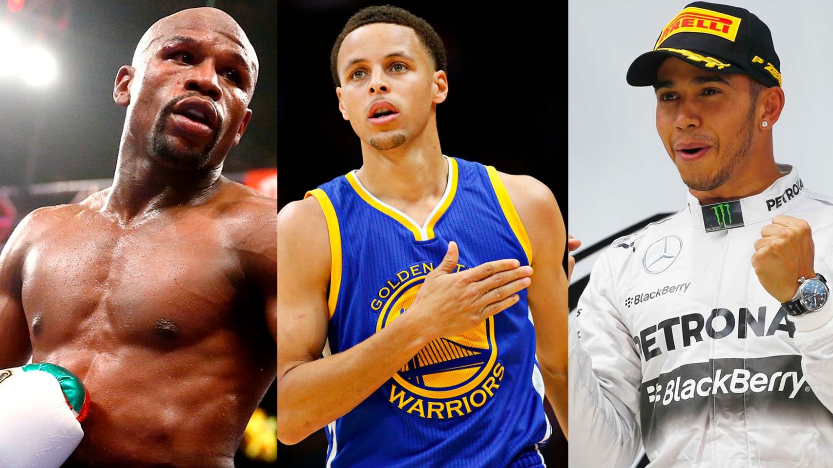 Floyd Mayweather, Stephen Curry y Lewis Hamilton.