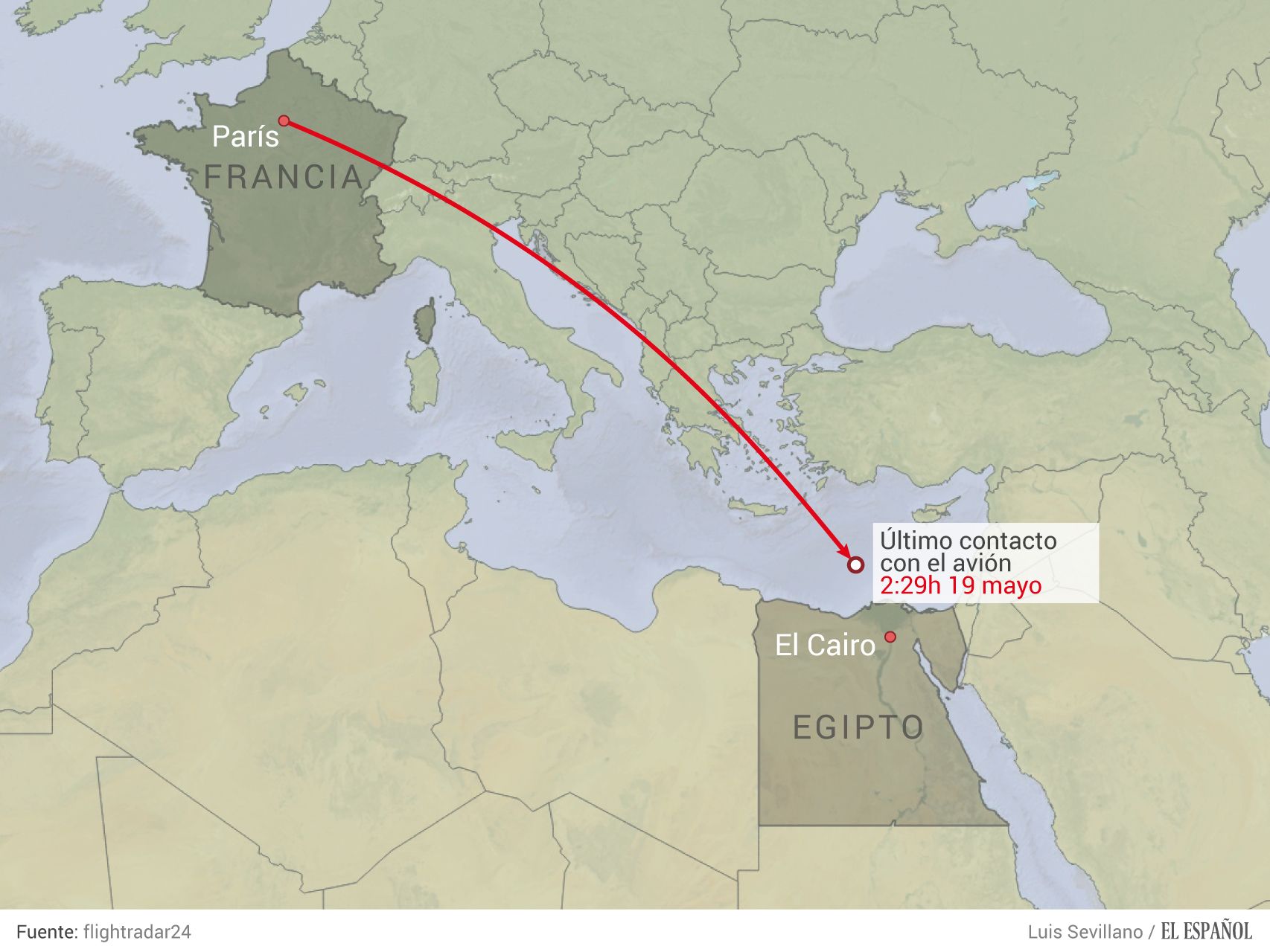 El vuelo MS804 de Egyptair había partido del aeropuerto Charles de Gaulle de París la noche del miércoles