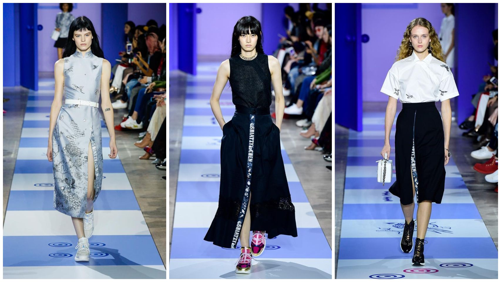 Modelos en el desfile de Shiatzy Chen en un montaje de JALEOS.