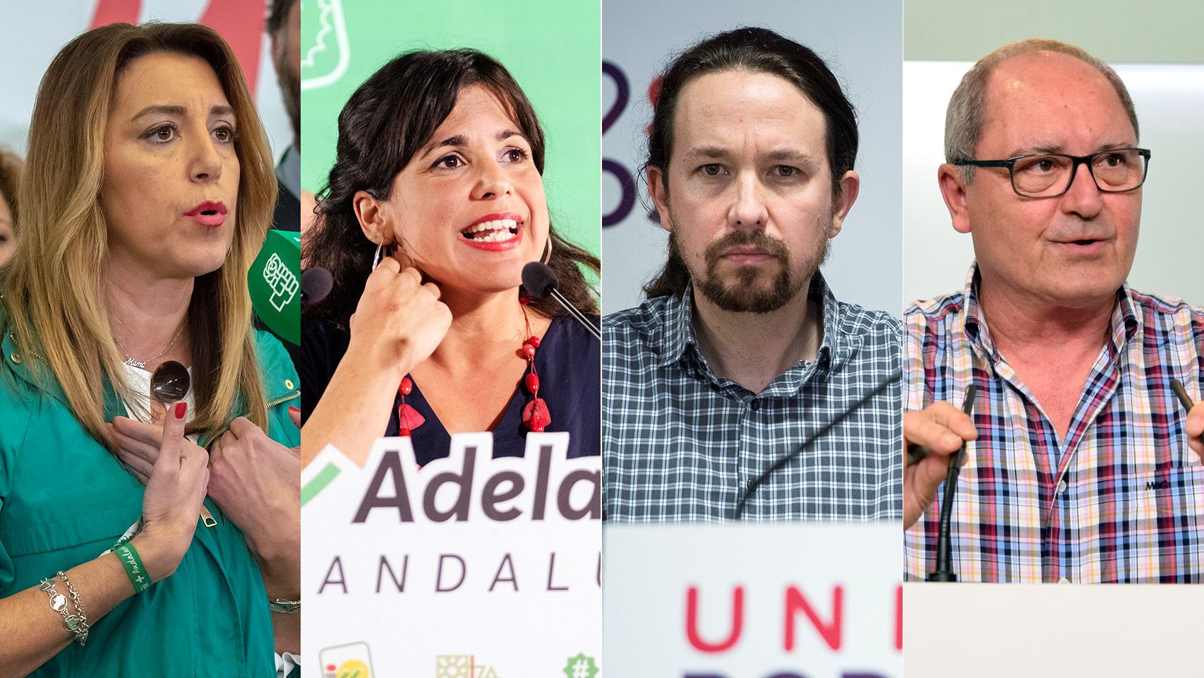 Susana Díaz, Teresa Rodríguez, Pablo Iglesias y Juan Cornejo.
