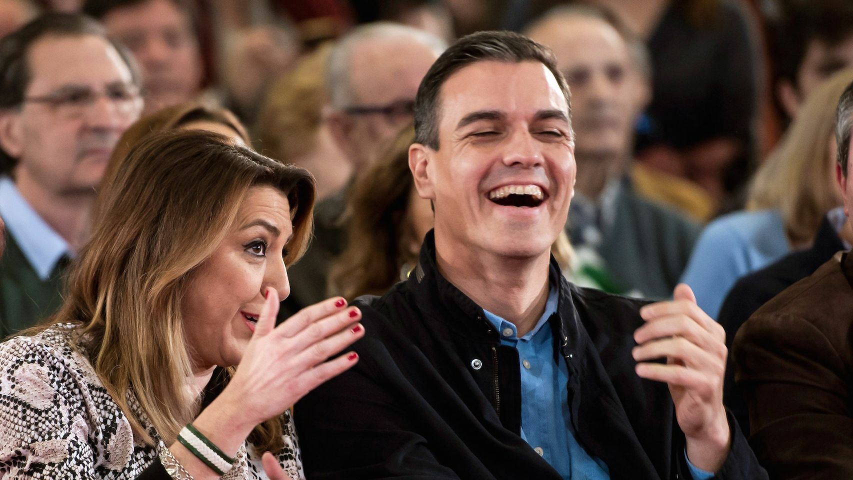 Susana Díaz y Pedro Sánchez, este sábado en el mitin de Sevilla.