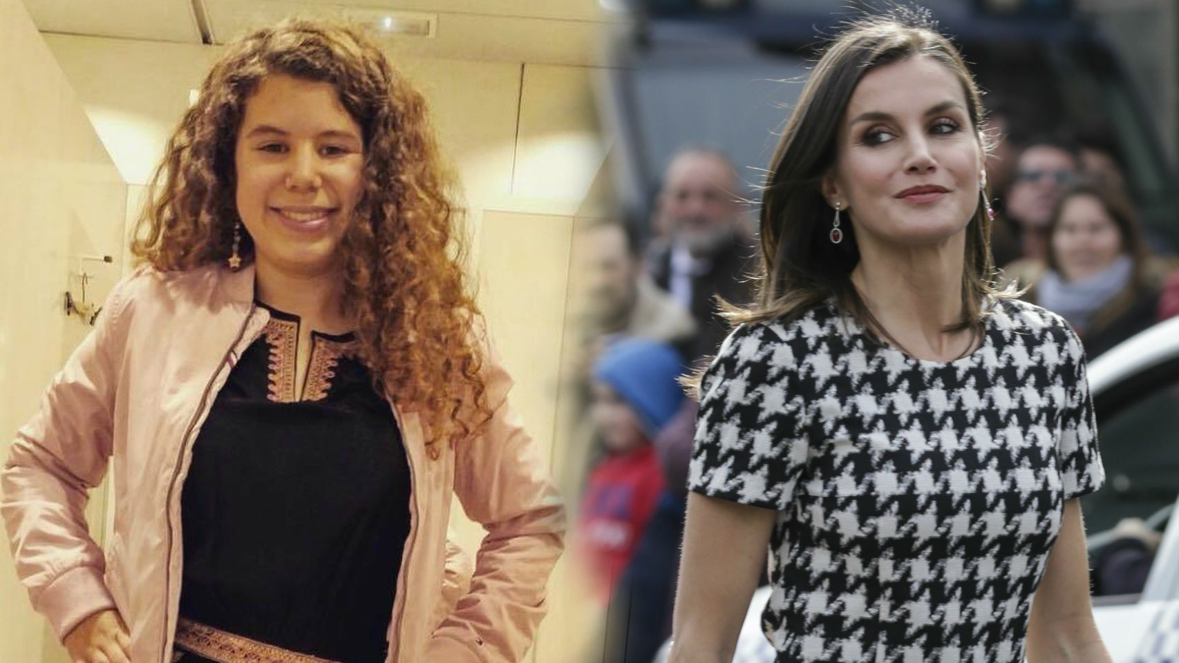 Carla Vigo Ortiz y la reina Letizia en un montaje de Jaleos.