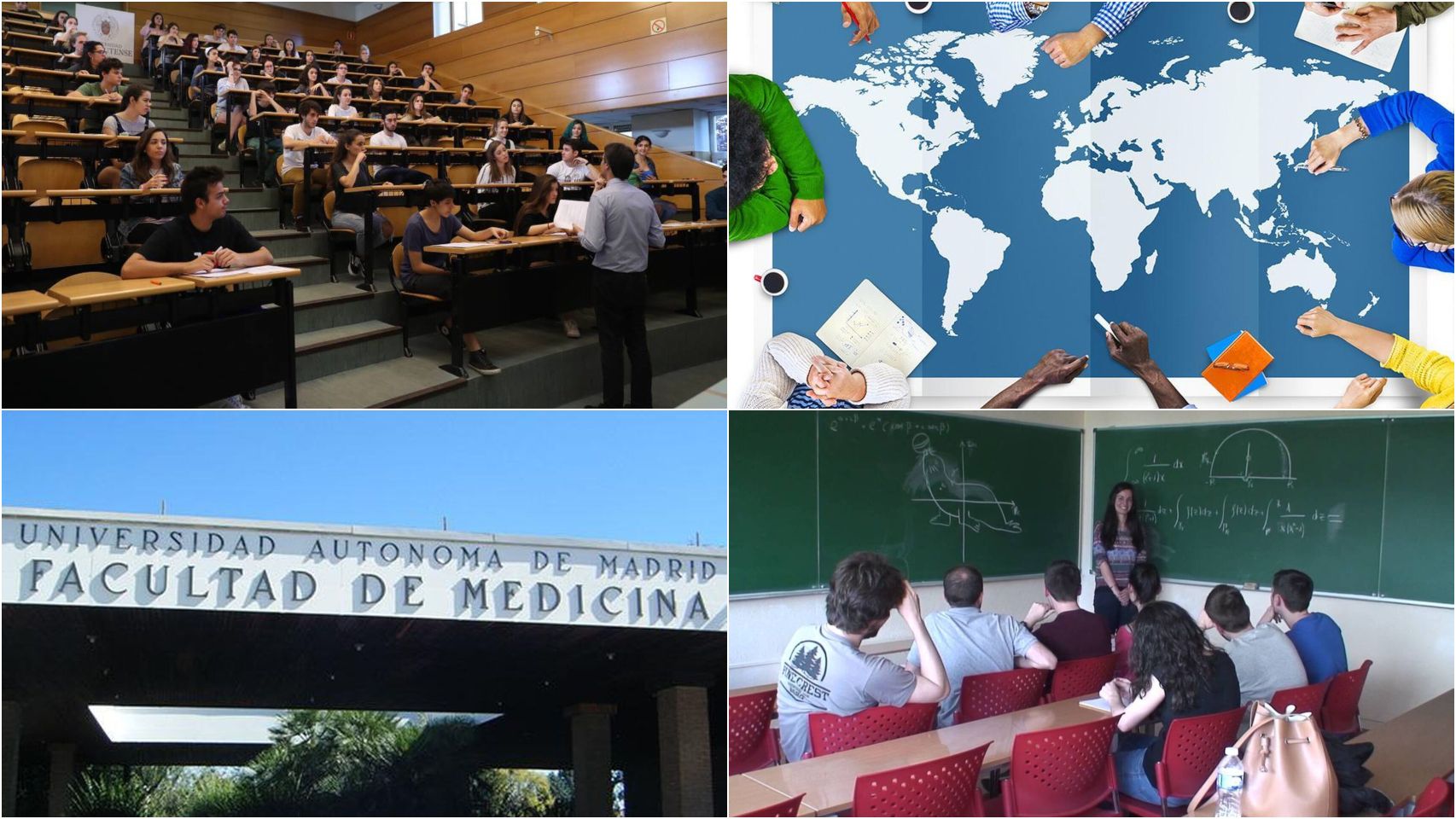 De izquierda a derecha y de arriba a abajo, la Universidad Carlos III, la Universidad Complutense de Madrid y la Universidad de Santiago de Compostela