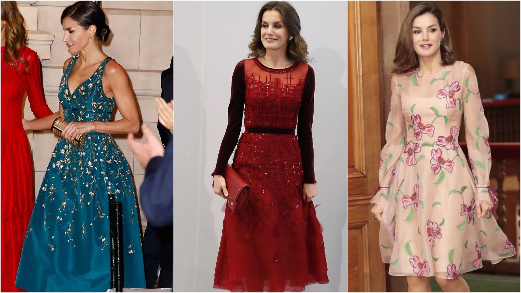 La reina Letizia con vestidos de Carolina Herrera en un combo de Jaleos.