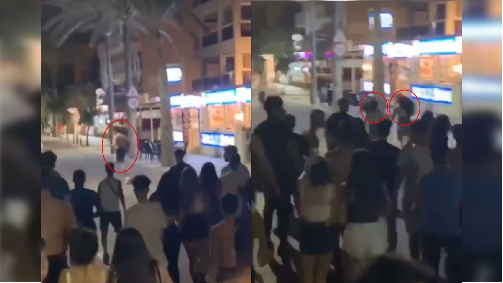 A la derecha, el menor huye de los agresores. A la izquierda, la hermana y su amiga le siguen.