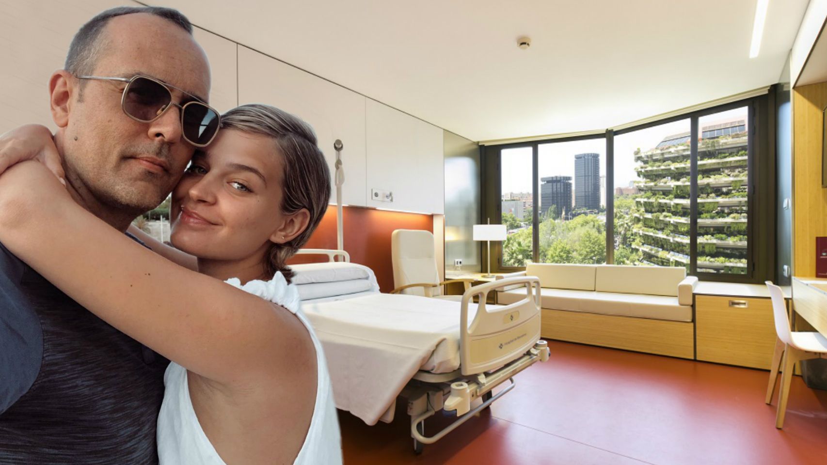 Montaje de Laura Escanes y Risto Mejide en la suite maternoinfantil del Hospital de Barcelona.