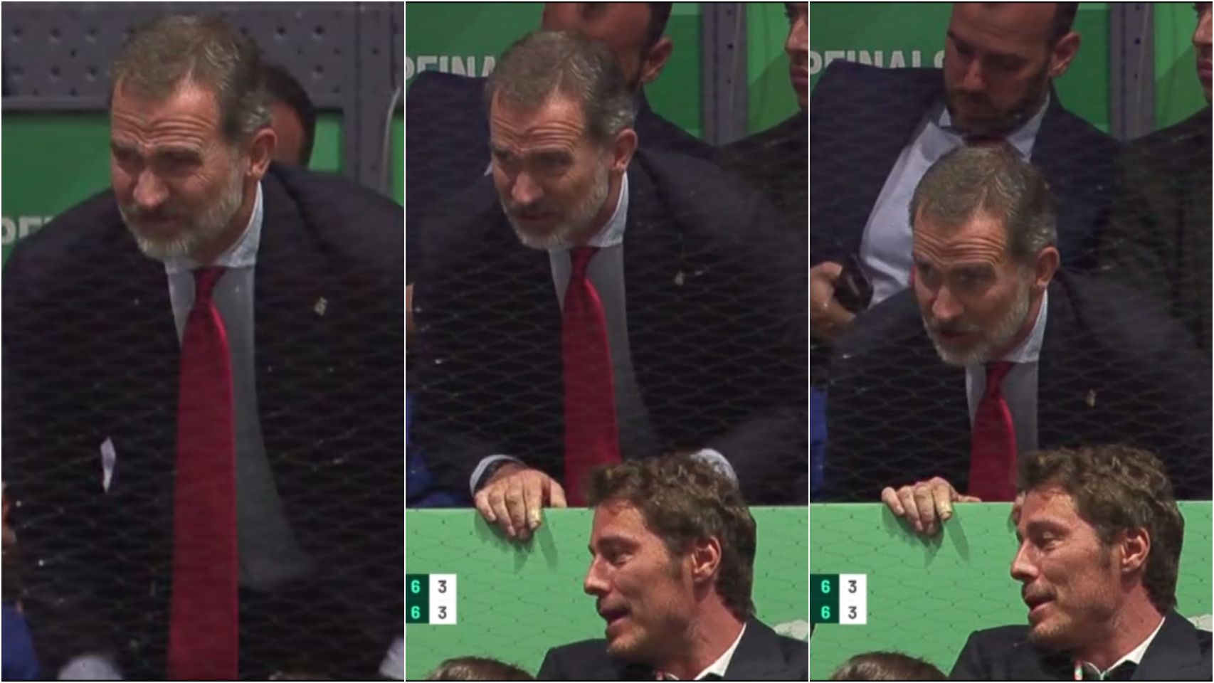 Felipe VI se duele durante la final de la Copa Davis en la Caja Mágica de Madrid.