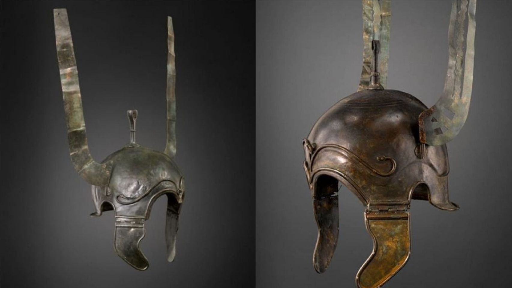 Dos de los cascos celtíberos expoliados en los años 80.