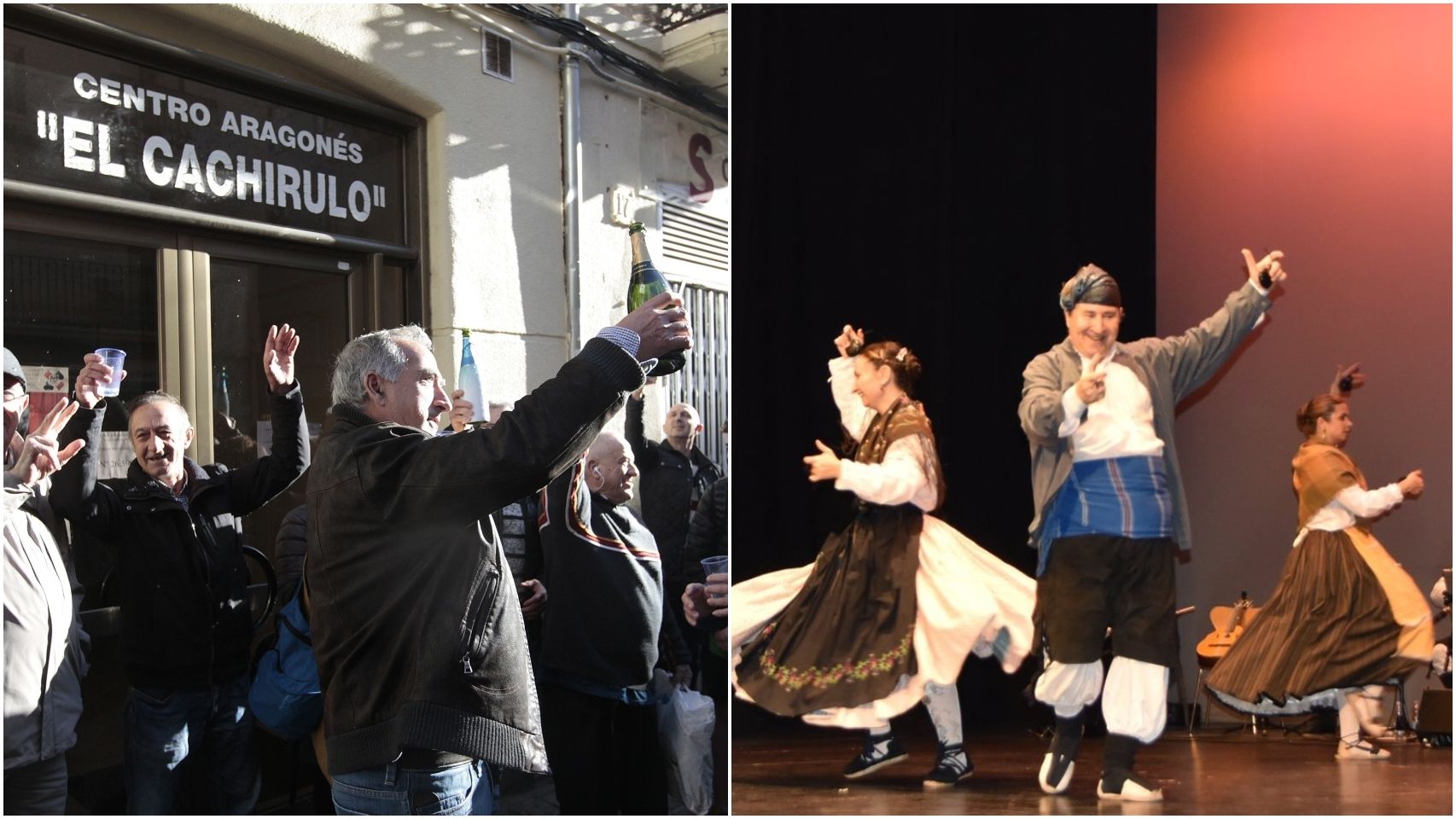 Los socios del centro aragonés 'El cachirulo' celebran el Gordo.