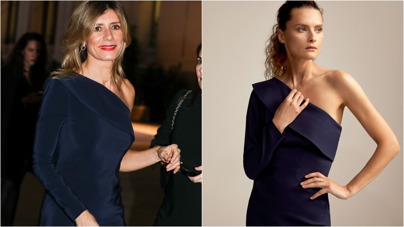 Begoña Gómez y modelo con mismo vestido de Pedro del Hierro.