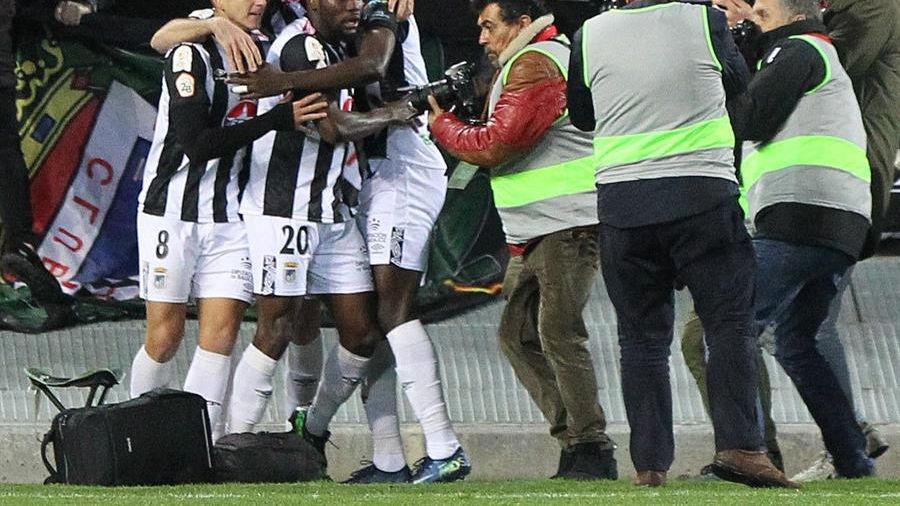 Los jugadores del Badajoz celebran un gol ante el Eibar en la Copa del Rey