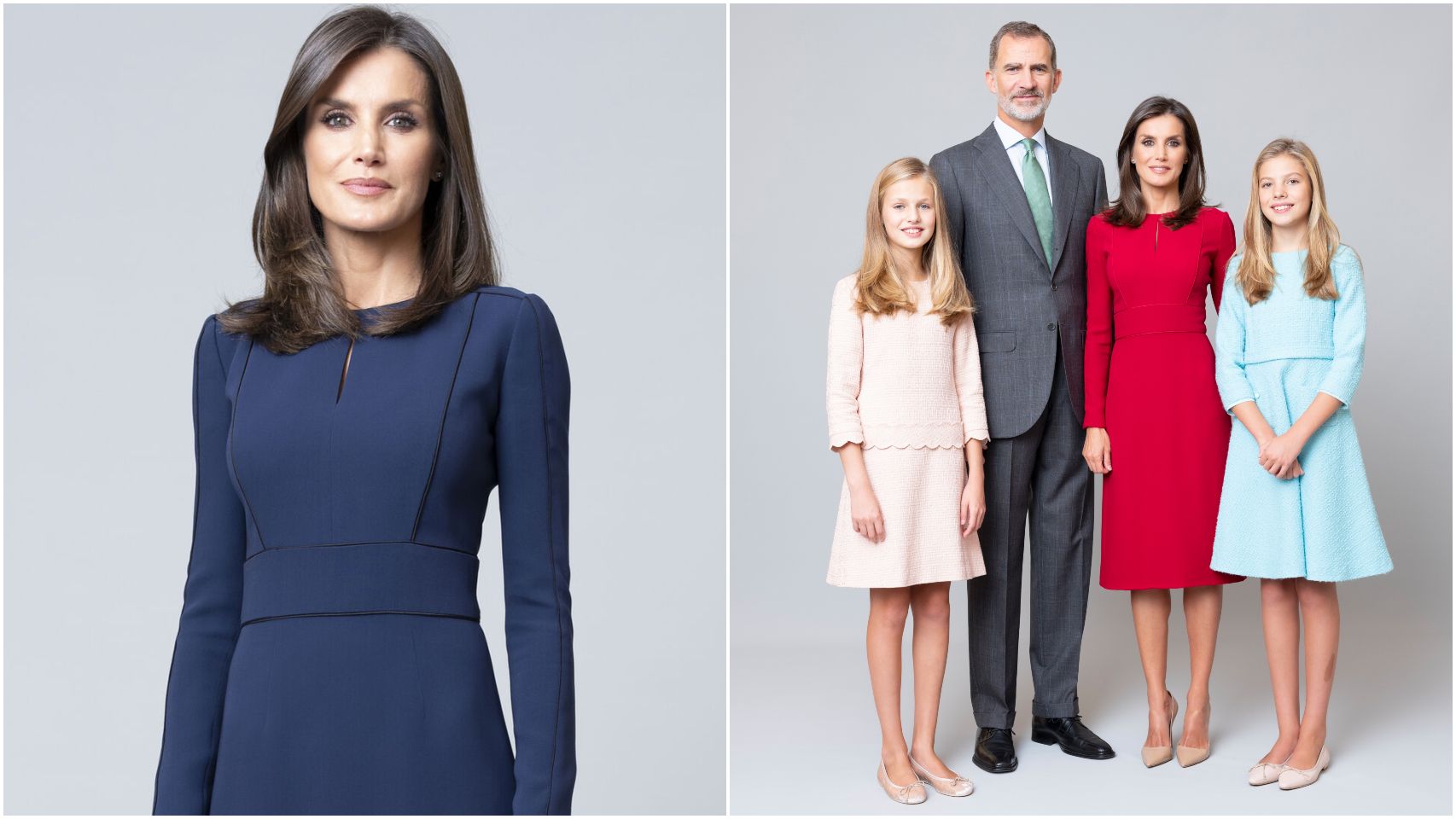 La reina Letizia con vestidos rojo y azul de Carolina Herrera.