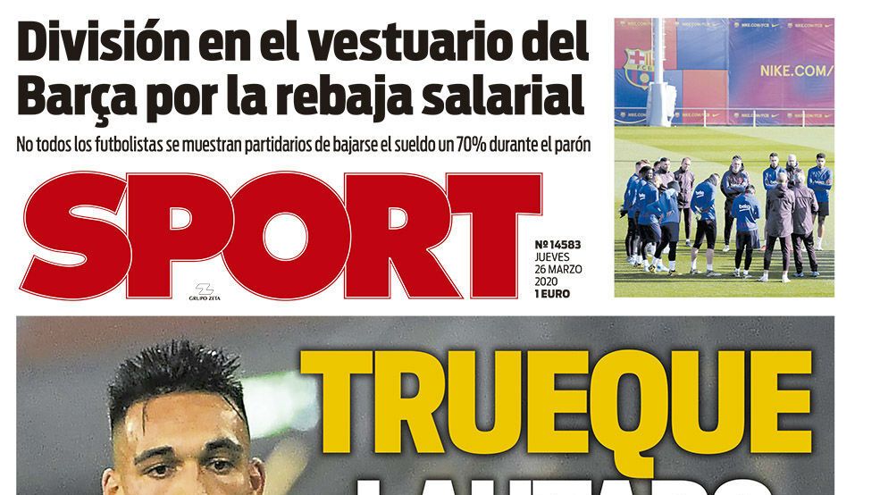 La portada del diario Sport (26/03/2020)