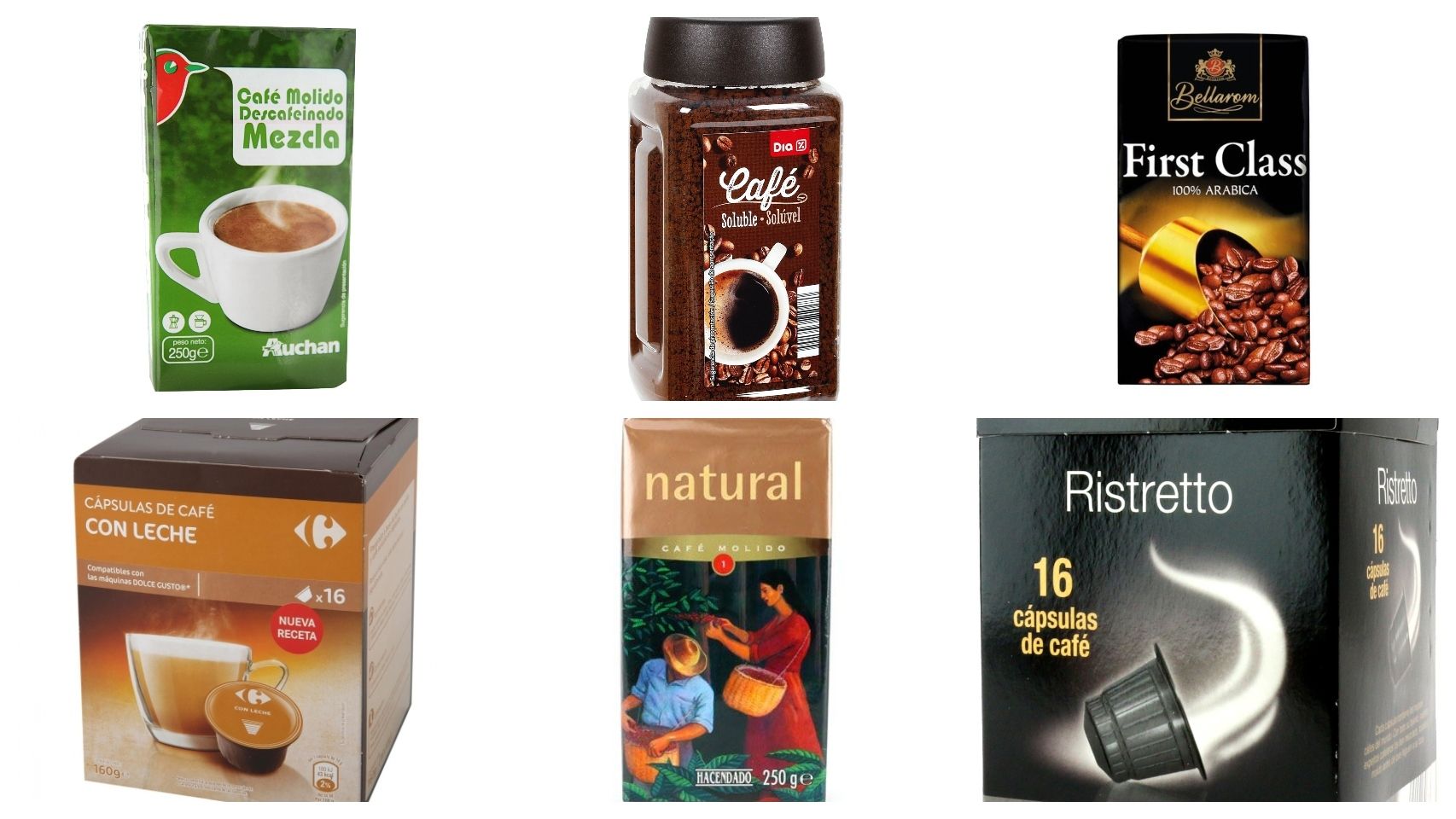 Café de marca blanca de Alcampo, Mercadona, Carrefour, Lidl, Aldi y Dia.