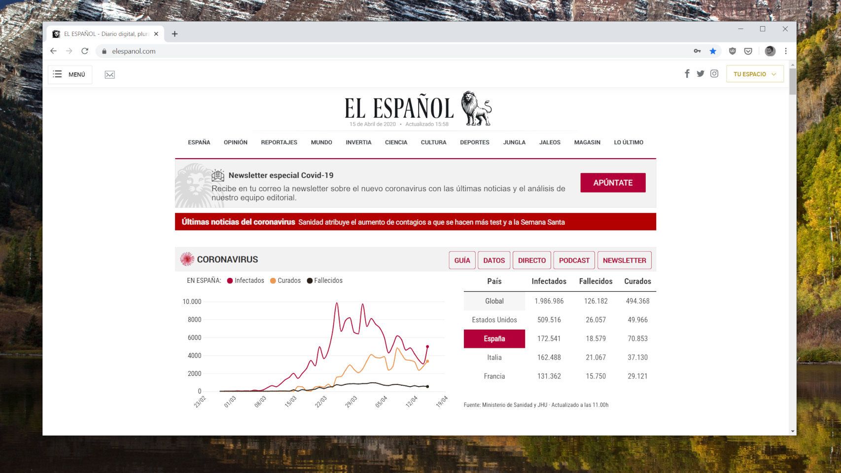Portada de EL ESPAÑOL en Google Chrome