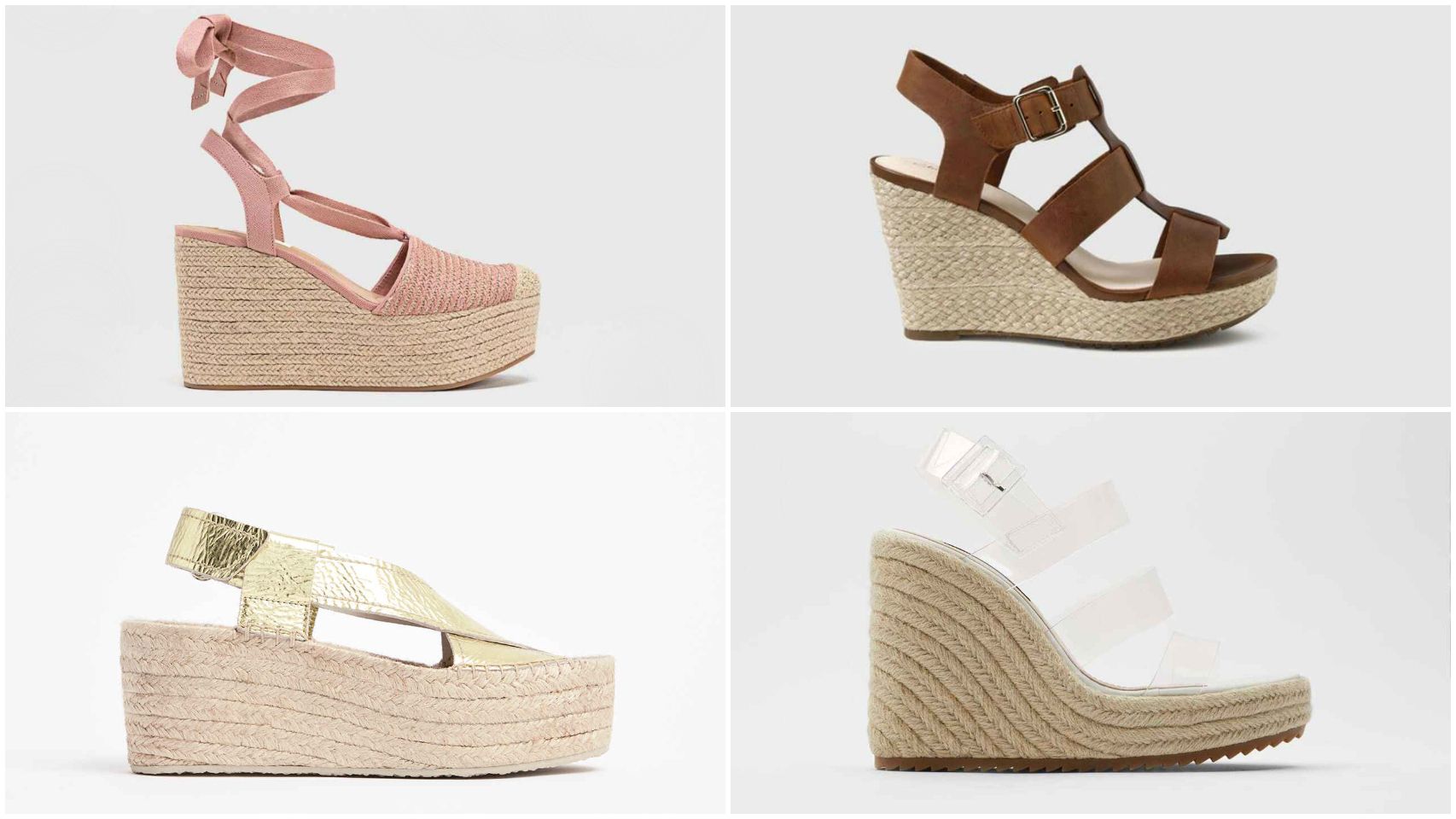 Varias sandalias de cuña en un montaje de JALEOS.