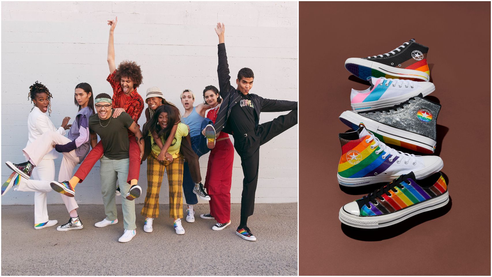 Montaje de JALEOS con algunas de las imágenes promocionales de la colección Converse Pride Collection 2020.