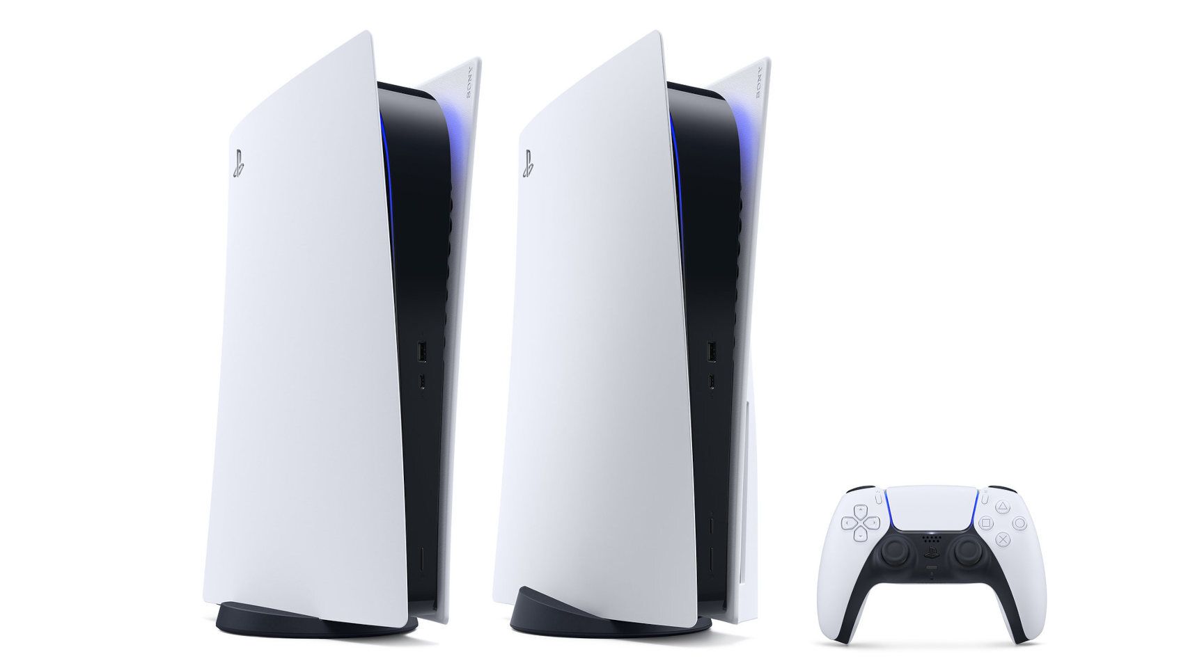 La nueva Playstation 5 sin discos (a la izq.) no difiere mucho de la normal (der.)