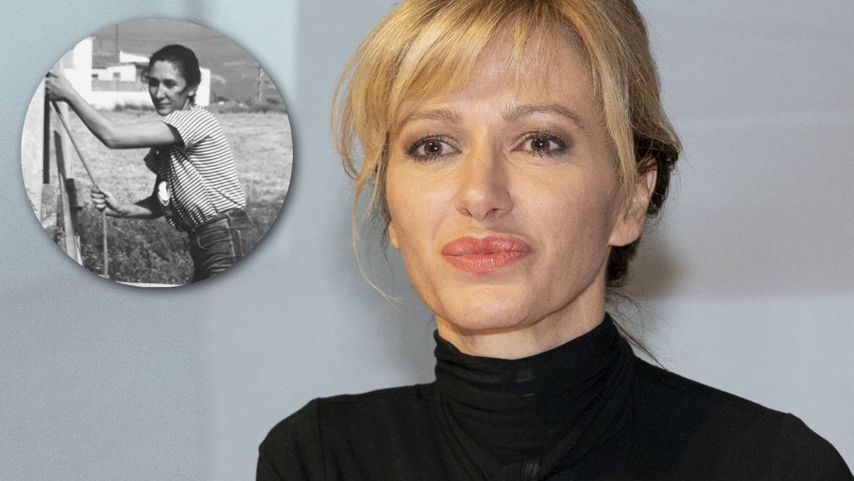 Susanna Griso junto a una imagen de su hermana, en un montaje de Jaleos.