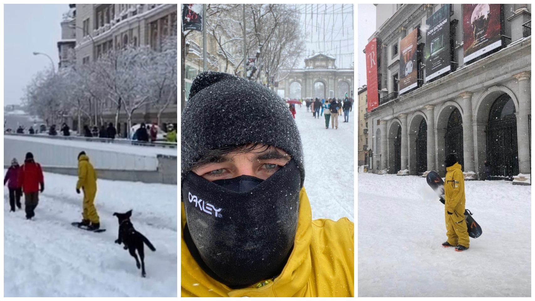 Imágenes compartidas por Jairo Alonso, novio de Díaz Ayuso, practicando 'snowboard' por Madrid.