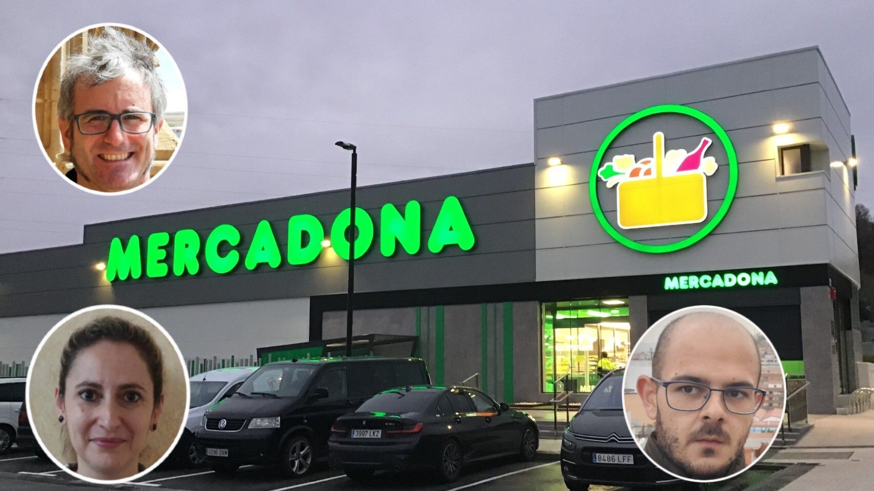 Arriba, Borja Hortelano y, abajo, Sara Hidalgo y Daniel López, tres desempleados que buscan trabajo en Mercadona.