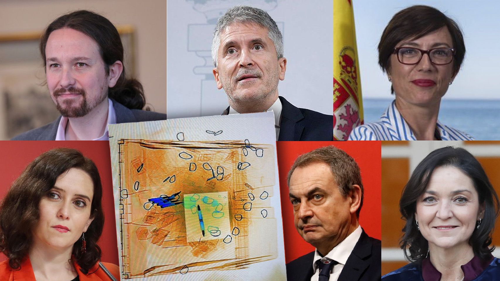Composición con los políticos amenazados esta semana y el primer sobre dirigido a Pablo Iglesias.