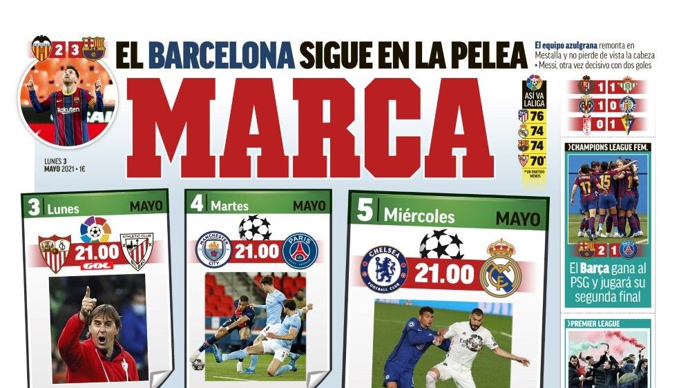 La portada del diario MARCA (03/05/2021)