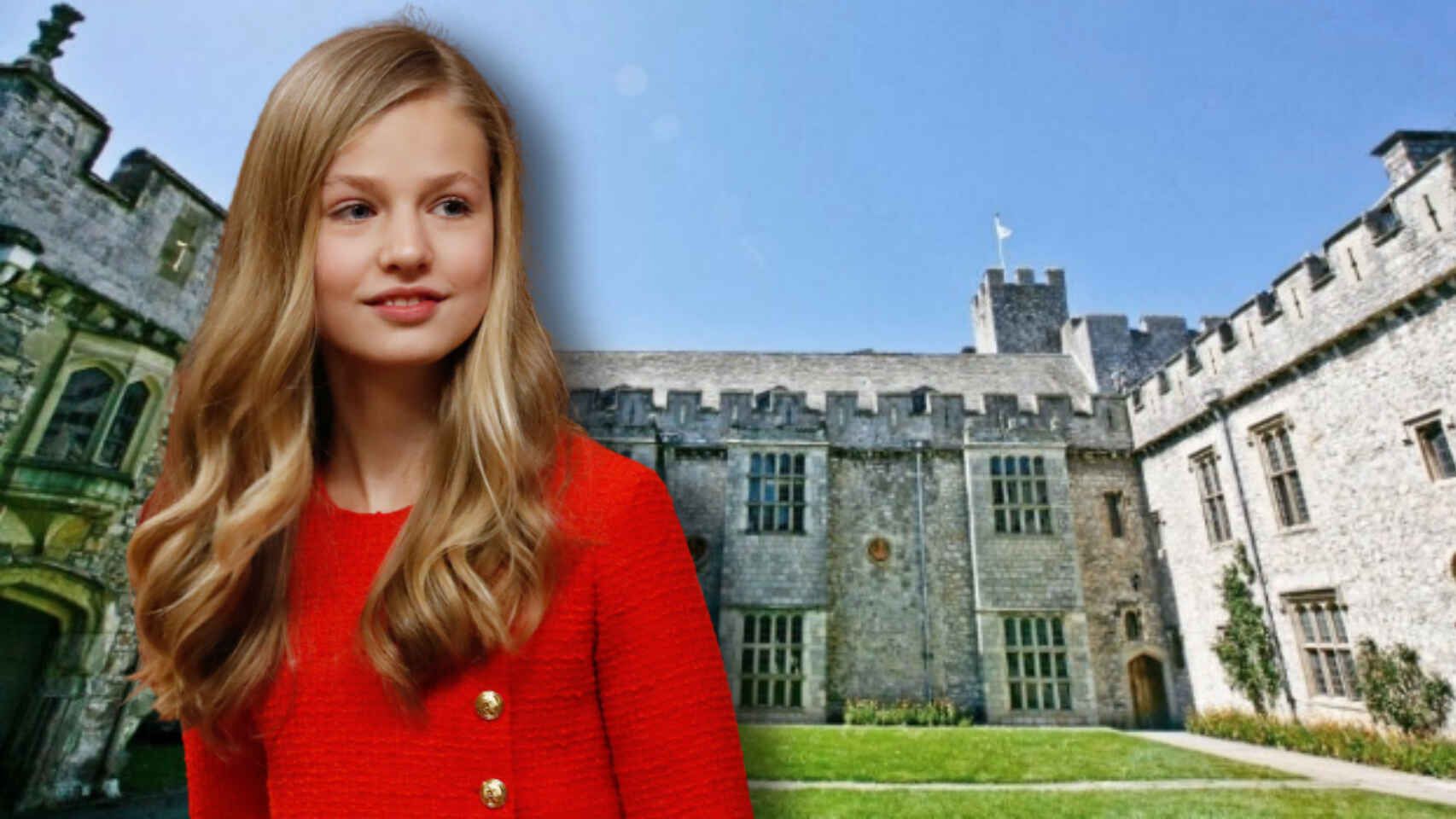La princesa de Asturias junto a las instalaciones de su nuevo colegio.