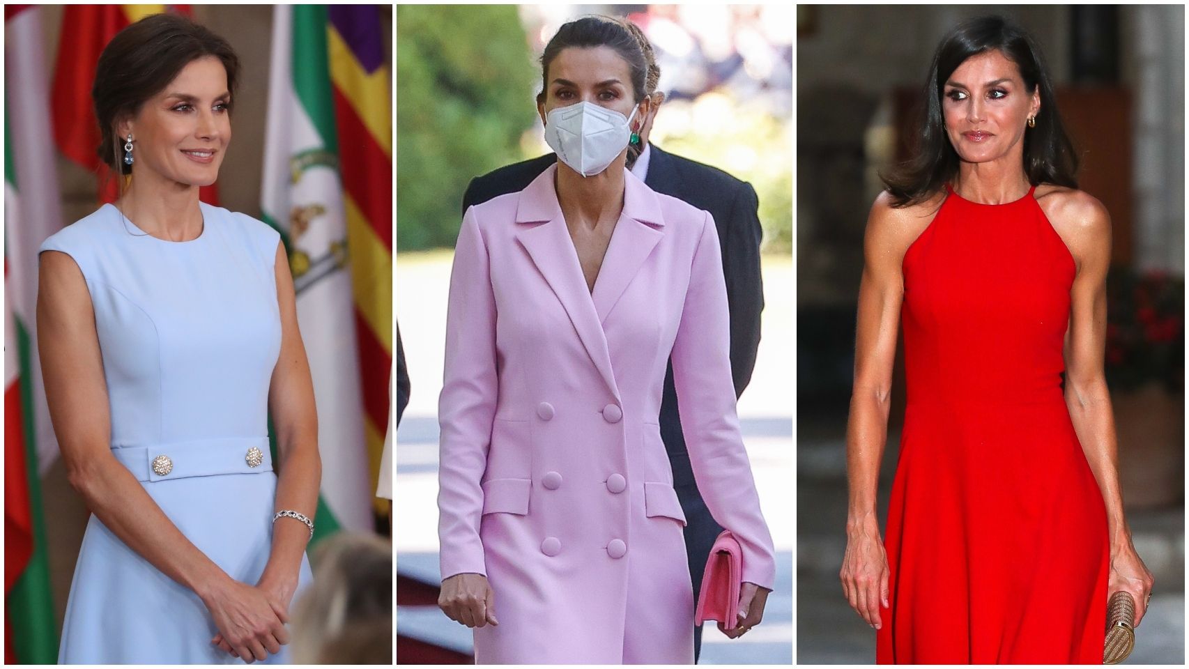 La reina Letizia con tres 'looks' de los que se desconoce su autoría.