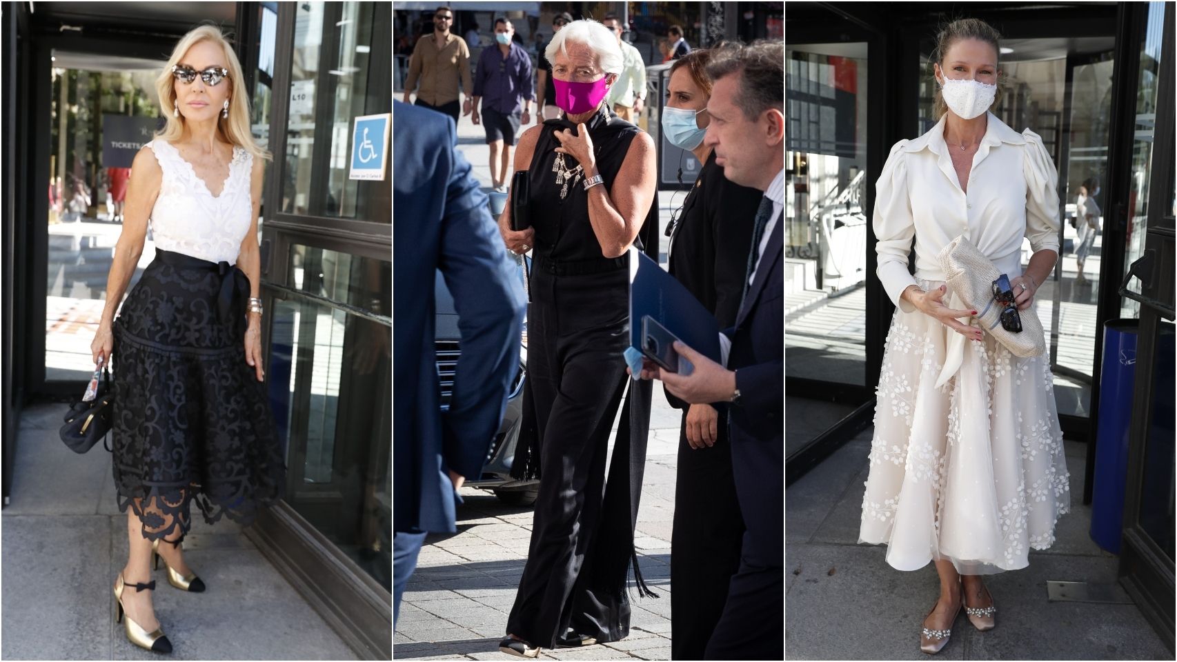 Carmen Lomana, Christine Lagarde y Anne Igartiburu en el Teatro Real de Madrid.