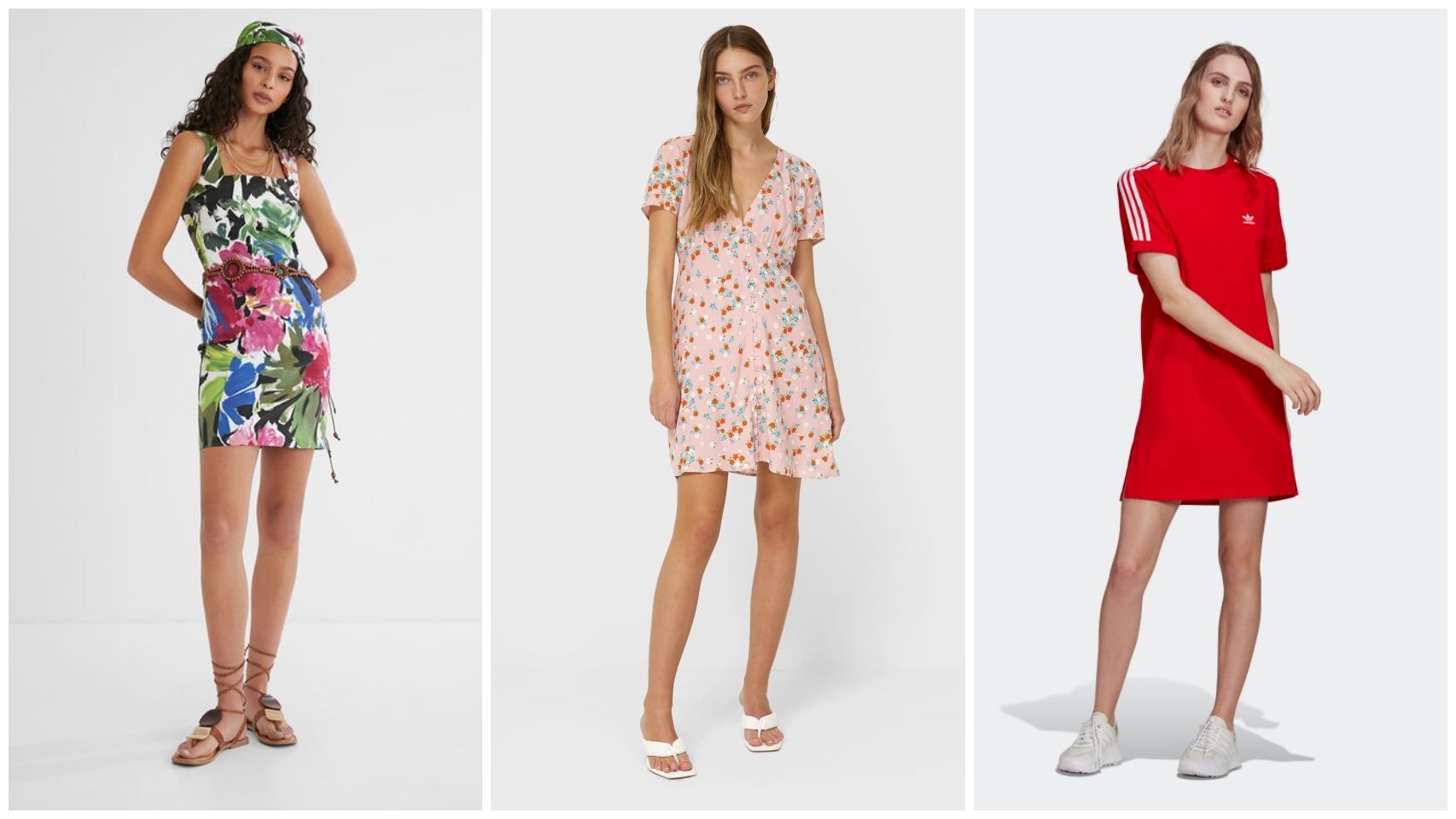 Vestidos de Desigual, Stradivarius y Adidas.