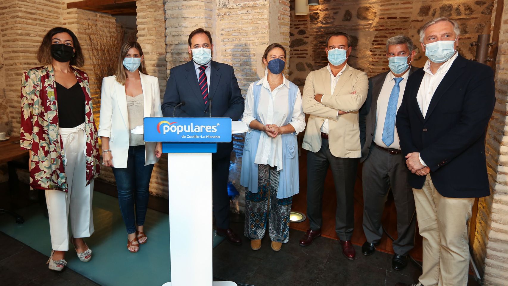 Los dirigentes del PP de Castilla-La Mancha, este miércoles en Toledo (Fotos: Ó. HUERTAS)