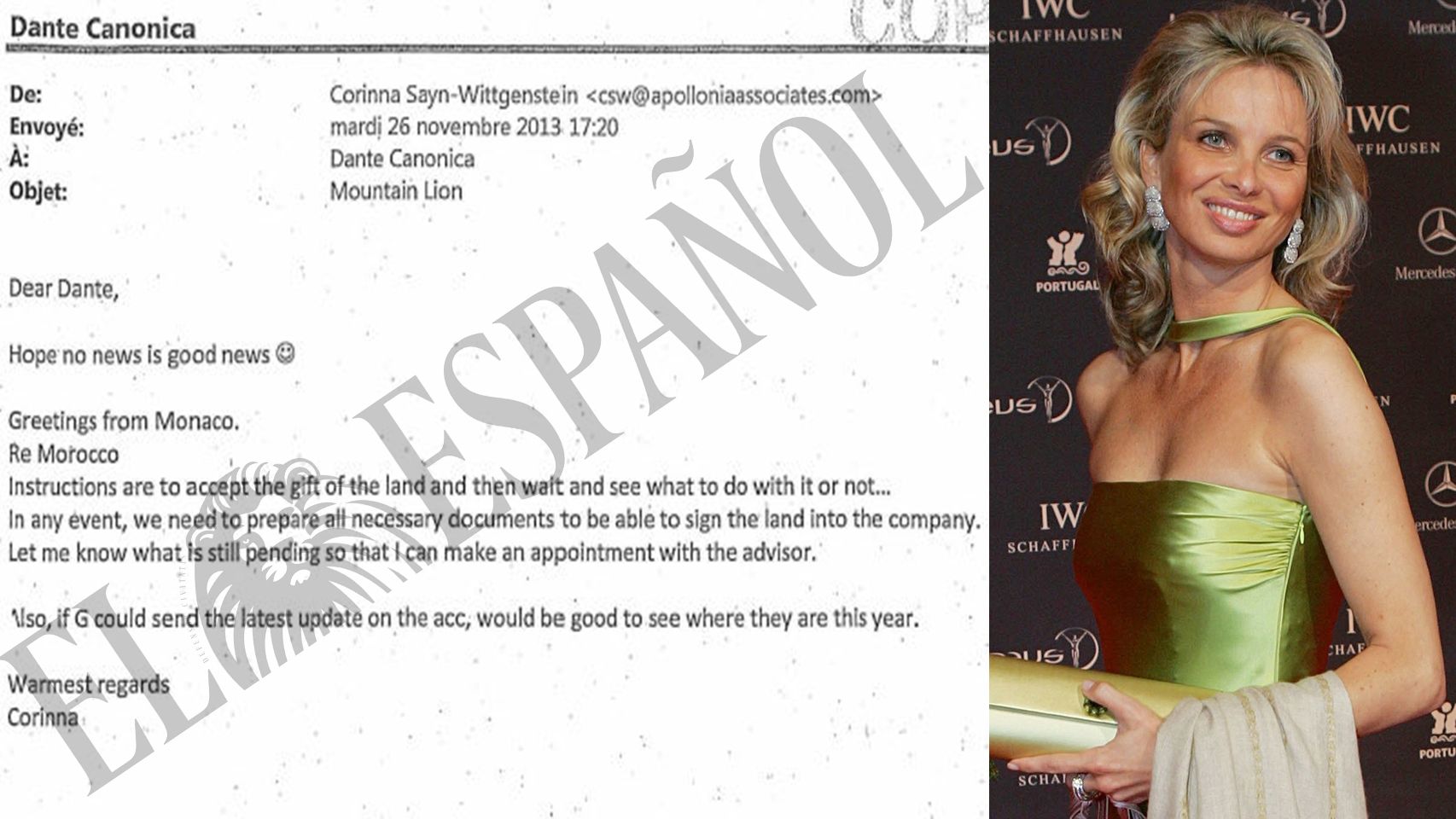 Correo de Corinna Larsen a Dante Canónica sobre un terreno en Marrakech./