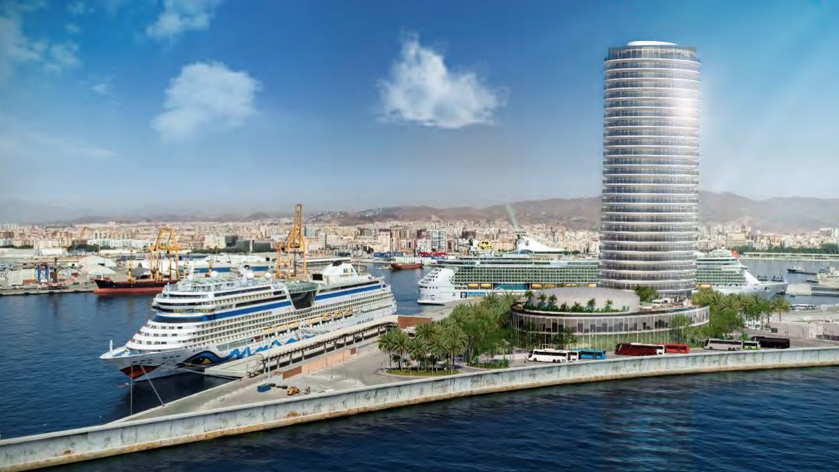 Infografía de la torre del puerto de Málaga.