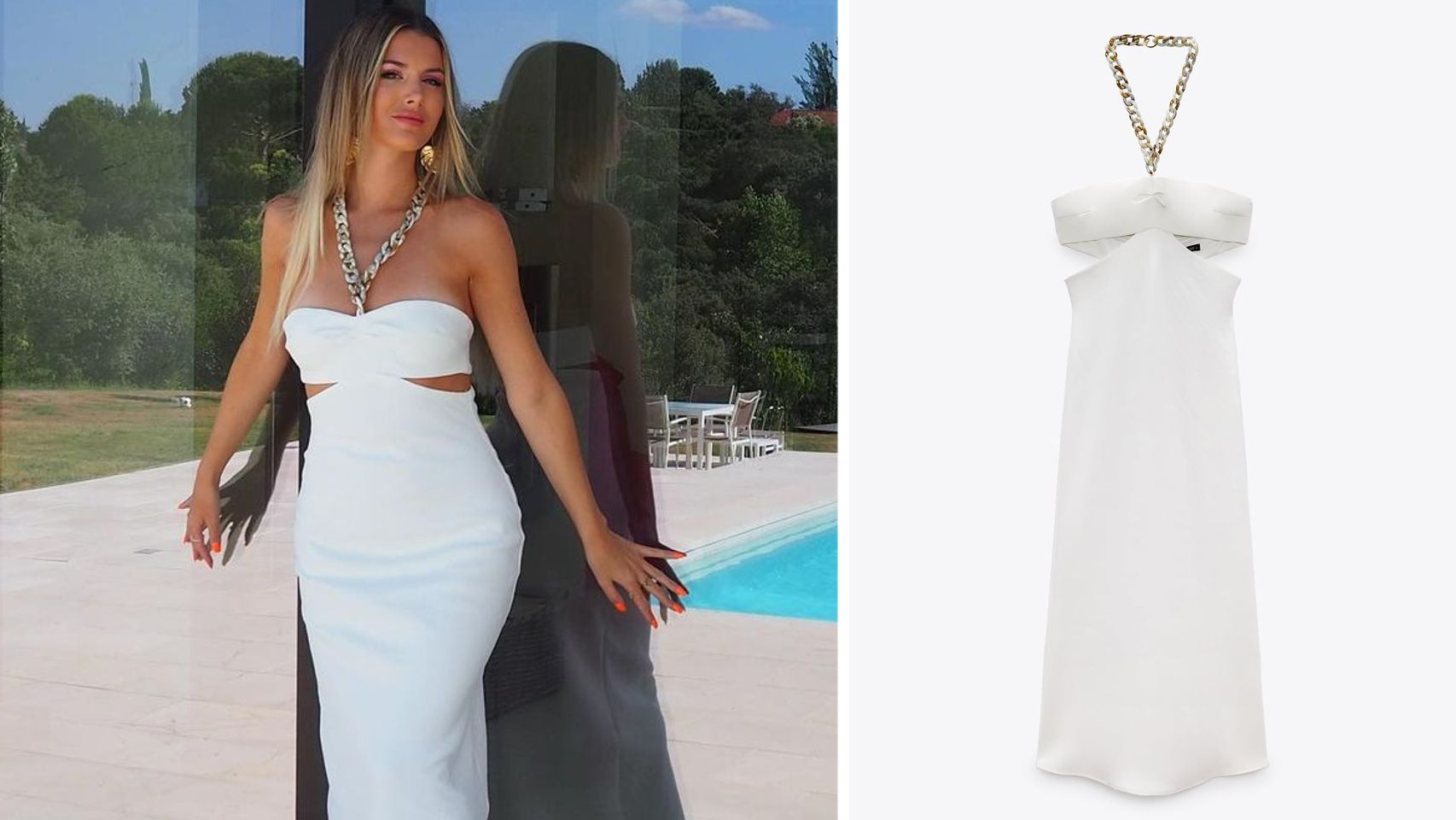 Arianna Aragón con el vestido blanco de cadena de Zara que se agotó en horas.
